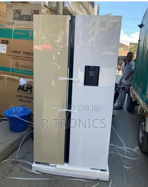 Hisense White and Khaki Glass Side by Side Fridge 508l (H670sdk-Wd)