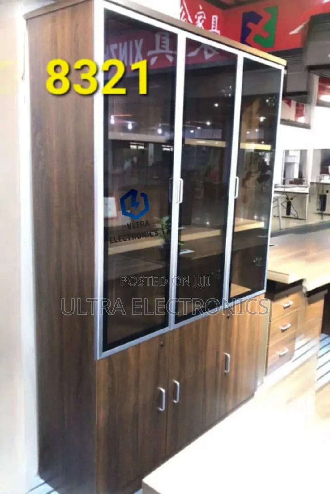Wooden Office File Cabinet With Glass 3door Bookshelf for Office, Home