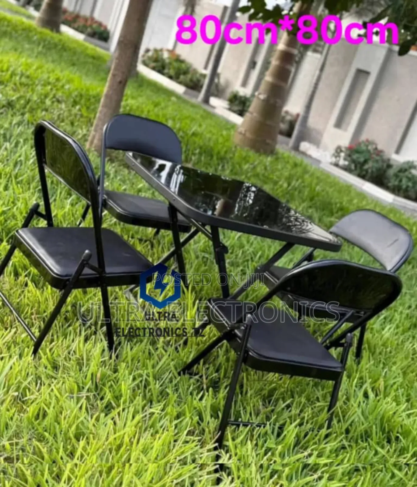 Black Folding Table and Chairs Set for Home, Garden, Restaurant Use