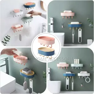 Wall-Mounted Soap Dish Holder With Hooks-2pcs