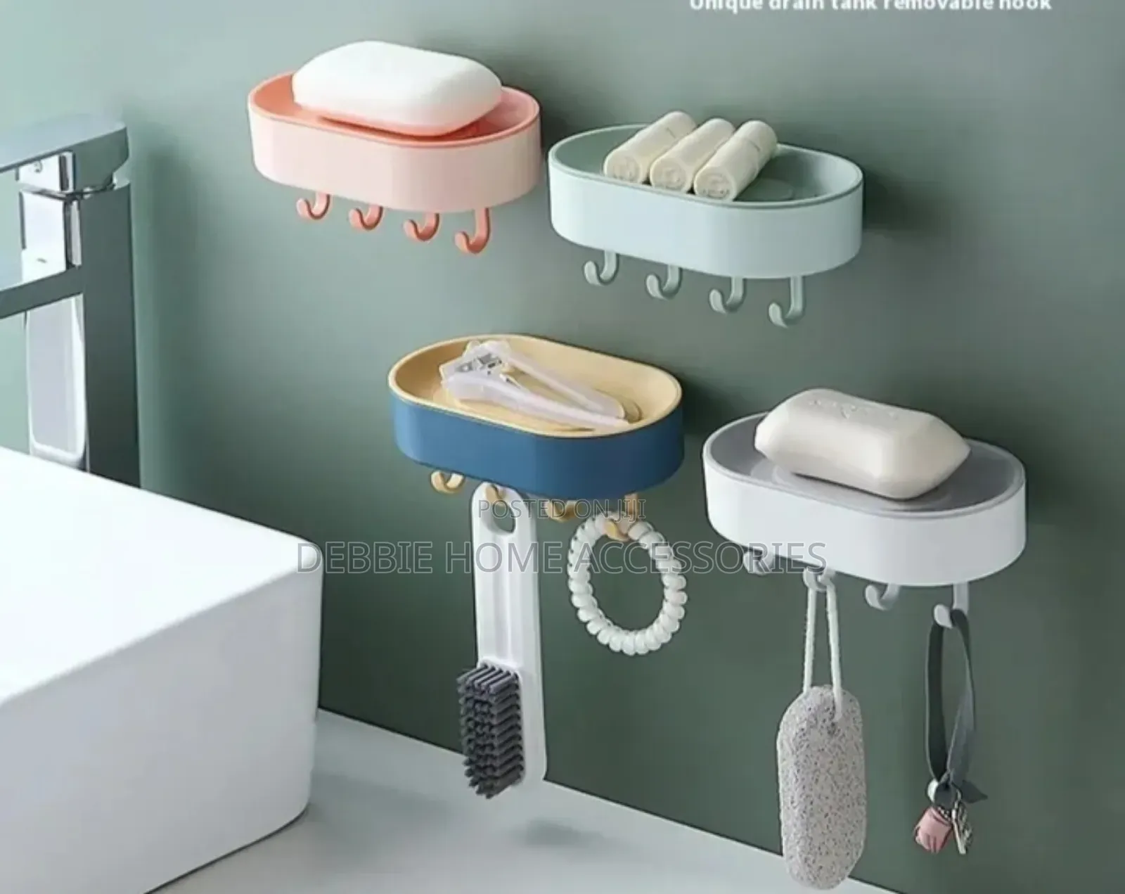 Wall-Mounted Soap Dish Holder With Hooks-2pcs