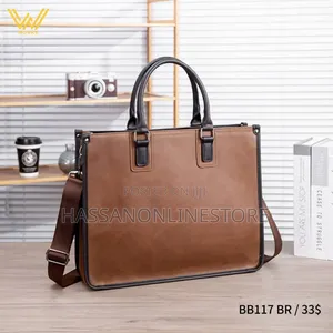 Leather Briefcase With Black Trim and Handles