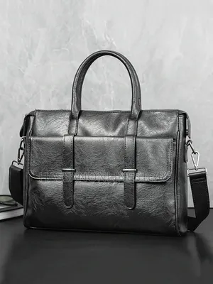 Men's Black Leather Tote Briefcase