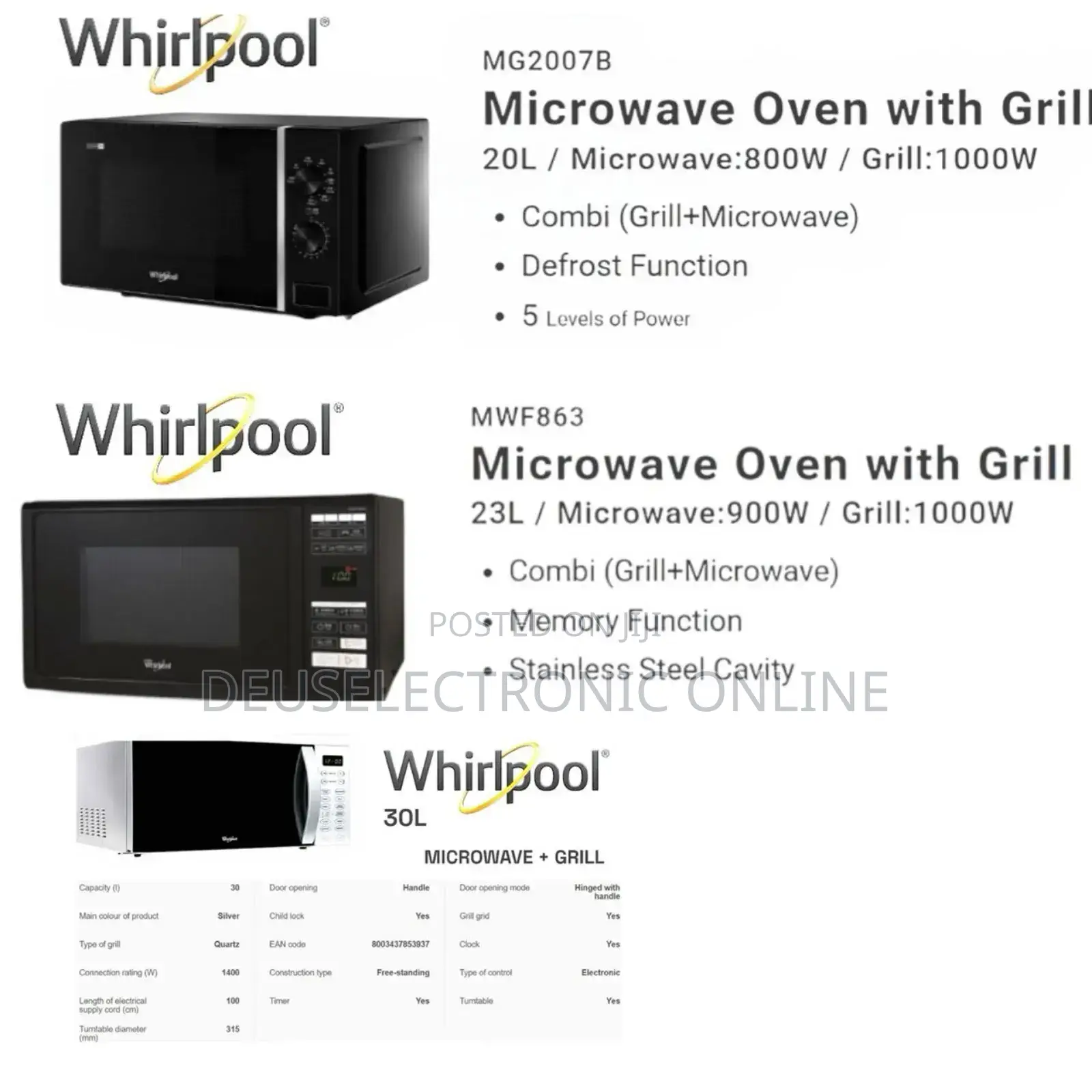 *Whirlpool Microwave 20l With Grill