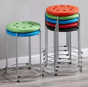 Round Stools With a Metal Frame and Plastic Seat Tops.