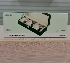 6-slot Watch Display Box With Glass Top, Leather Case, Beige Interior