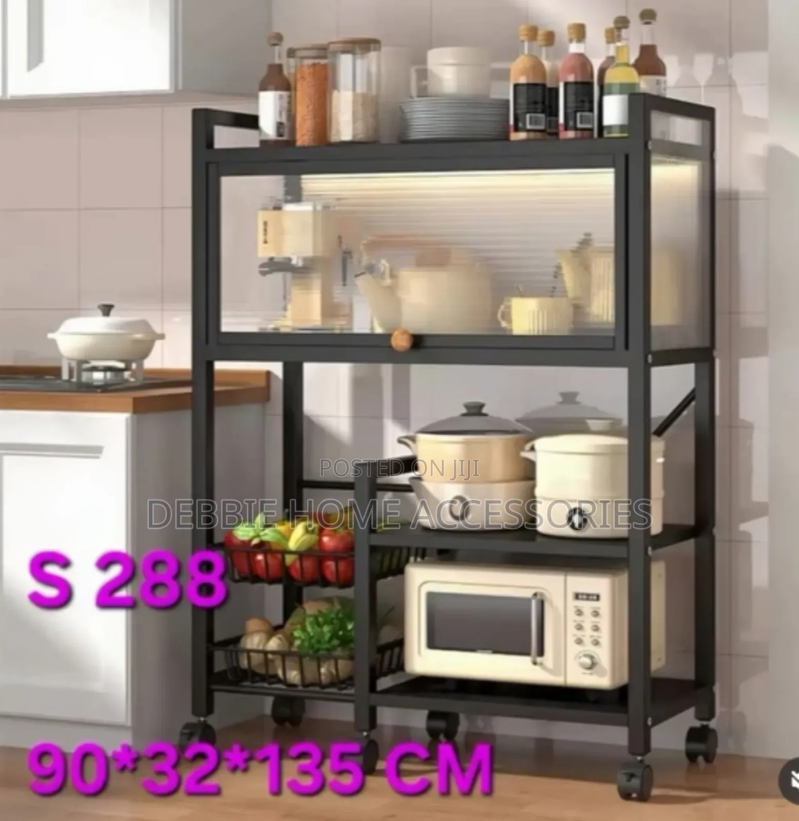 Black Metal Kitchen Storage Rack on Wheels