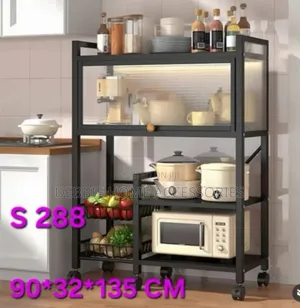 Black Metal Kitchen Storage Rack on Wheels