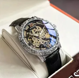 Aokulasic Mechanical Watch Genuine Leather Black and Silver Case