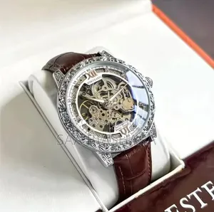 Aokulasic Mechanical Watch Genuine Leather Belt Brown