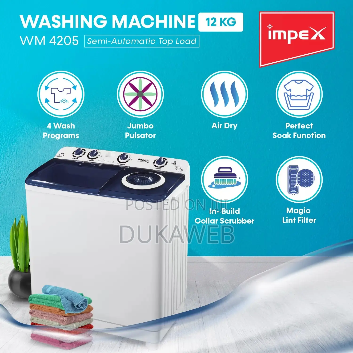 Impex Wm 4205 12kg Semi-Automatic Washing Machine – Brand New