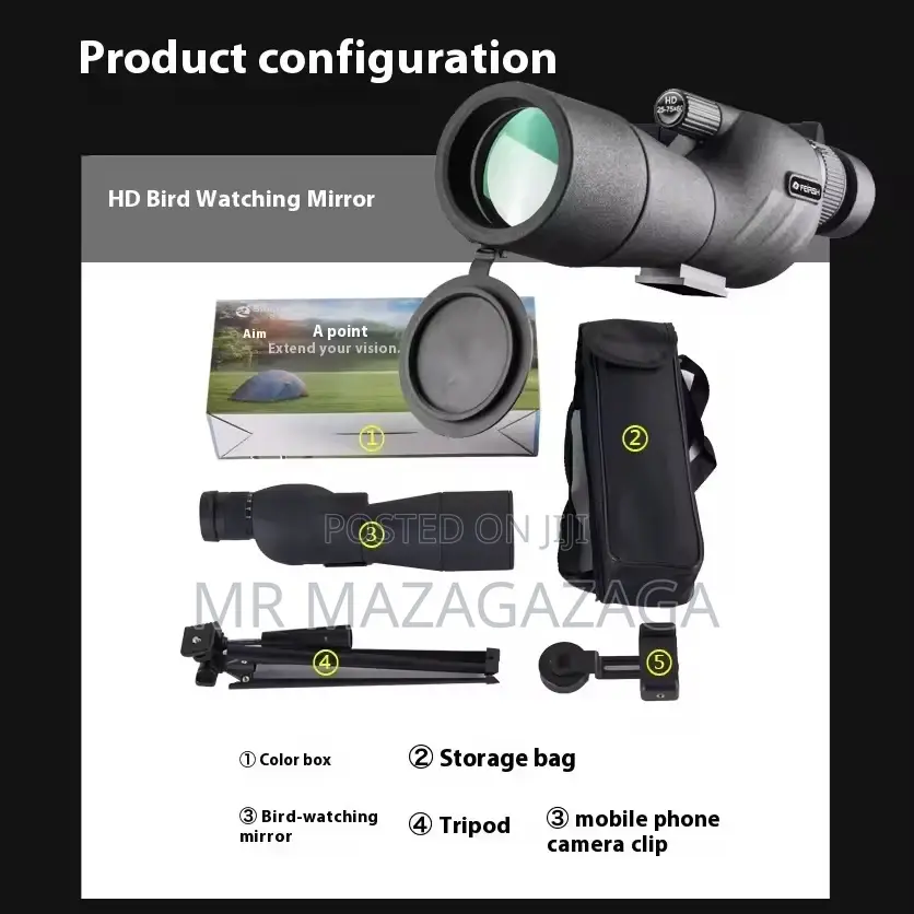 25–75×60 Dual Focusing Spotting Scope With Stand