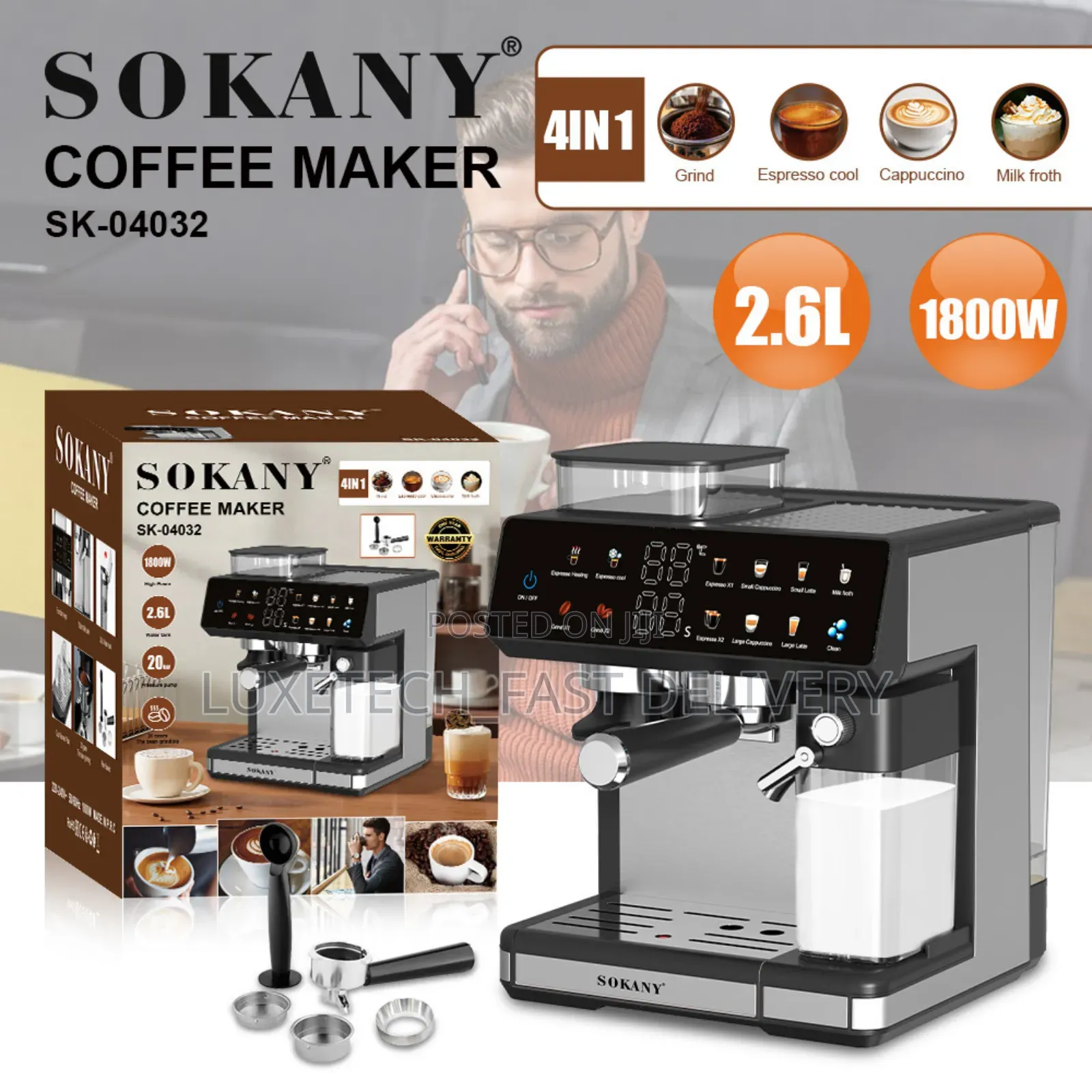 Sokany 4-in-1 Automatic Espresso Maker Sk-04032 Coffee Machine
