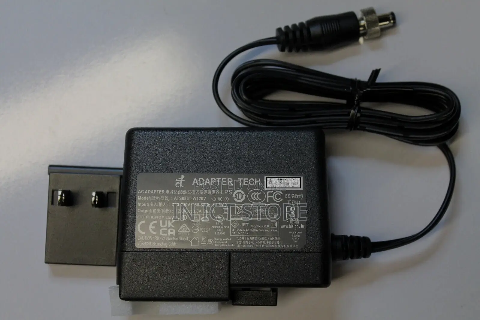 Adapter Tech Ats036t-W120v 36w Ac to Dc Output 12v 3.0a W