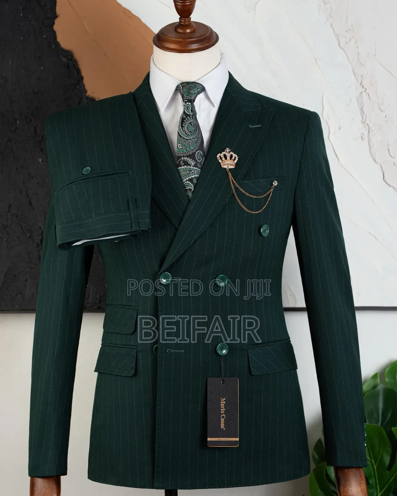 Deep Green With Stripes Double Breasted