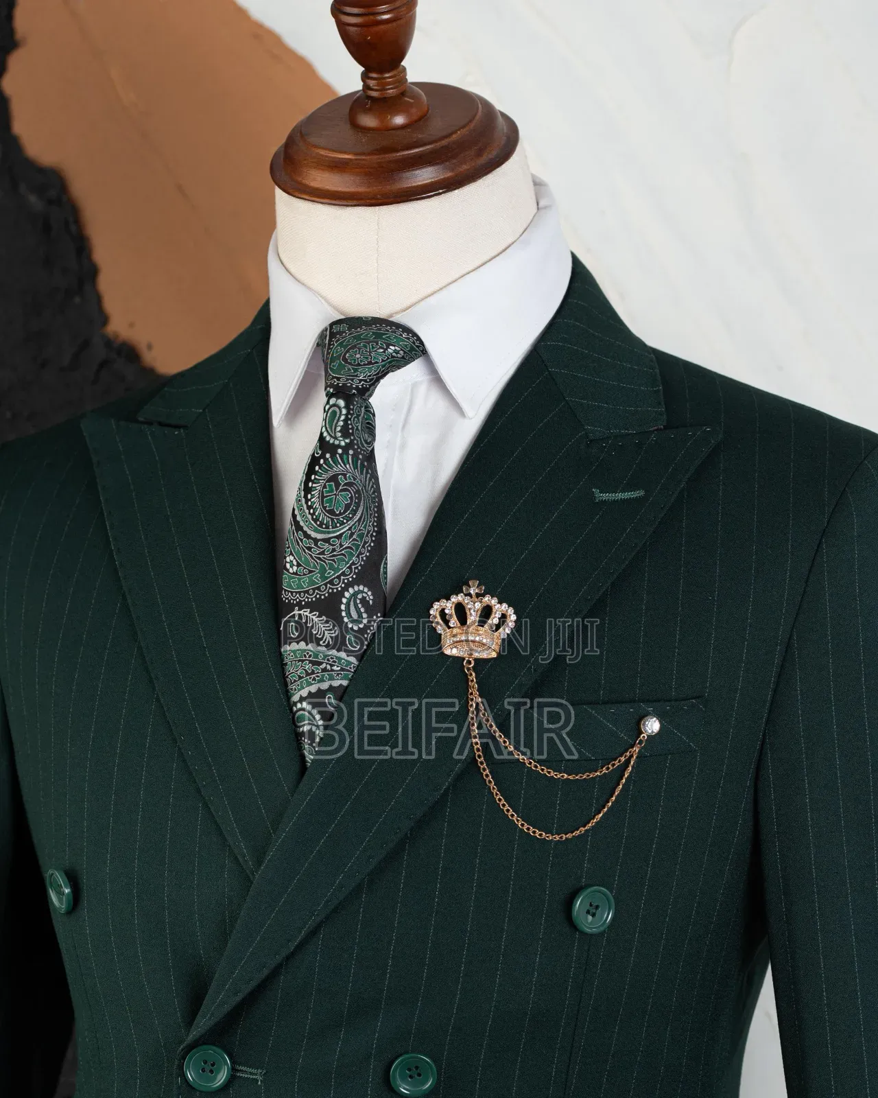 Deep Green With Stripes Double Breasted