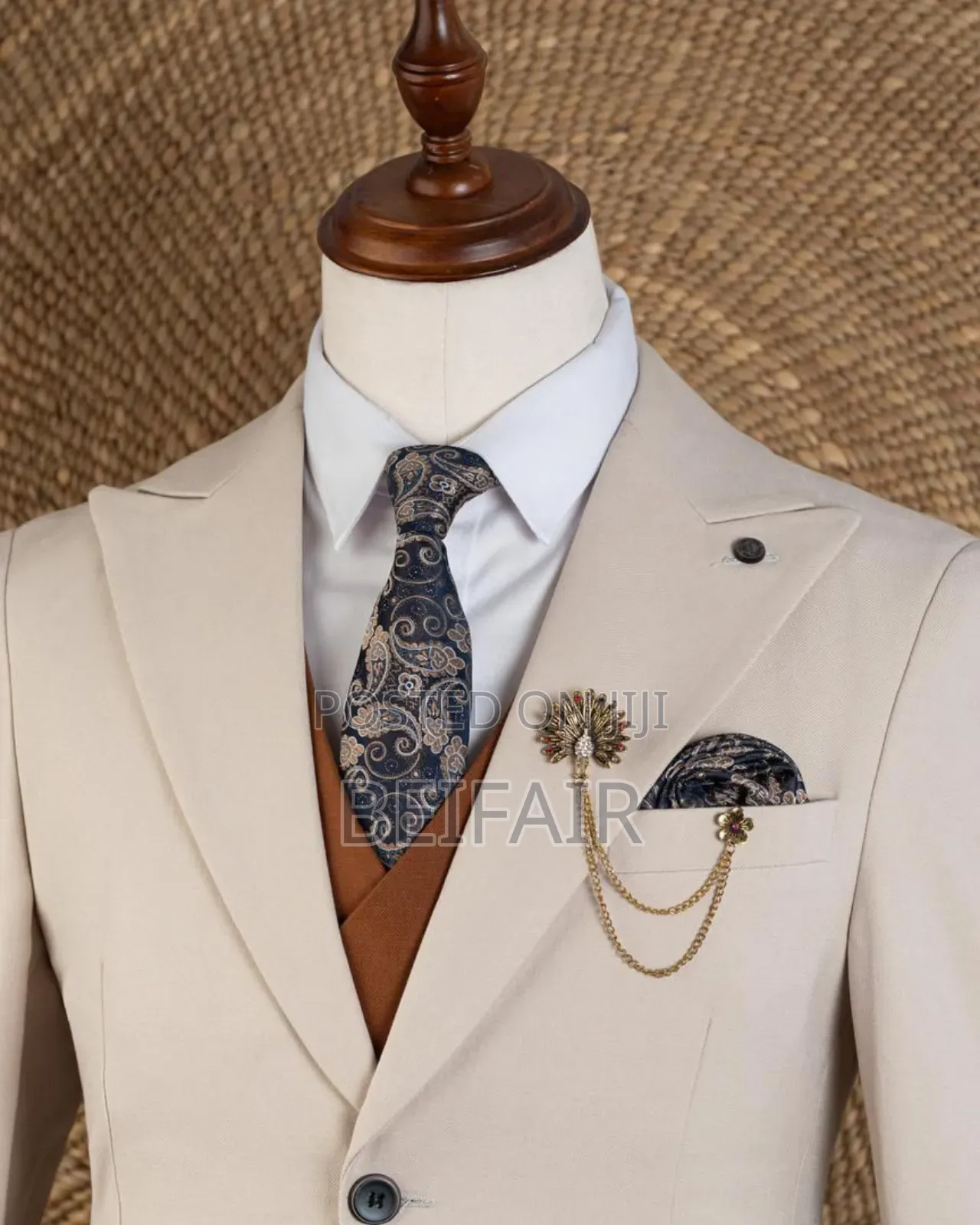 Beige and Brown Double Button Suit