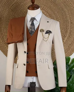 Beige and Brown Double Button Suit