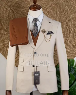 Beige and Brown Double Button Suit