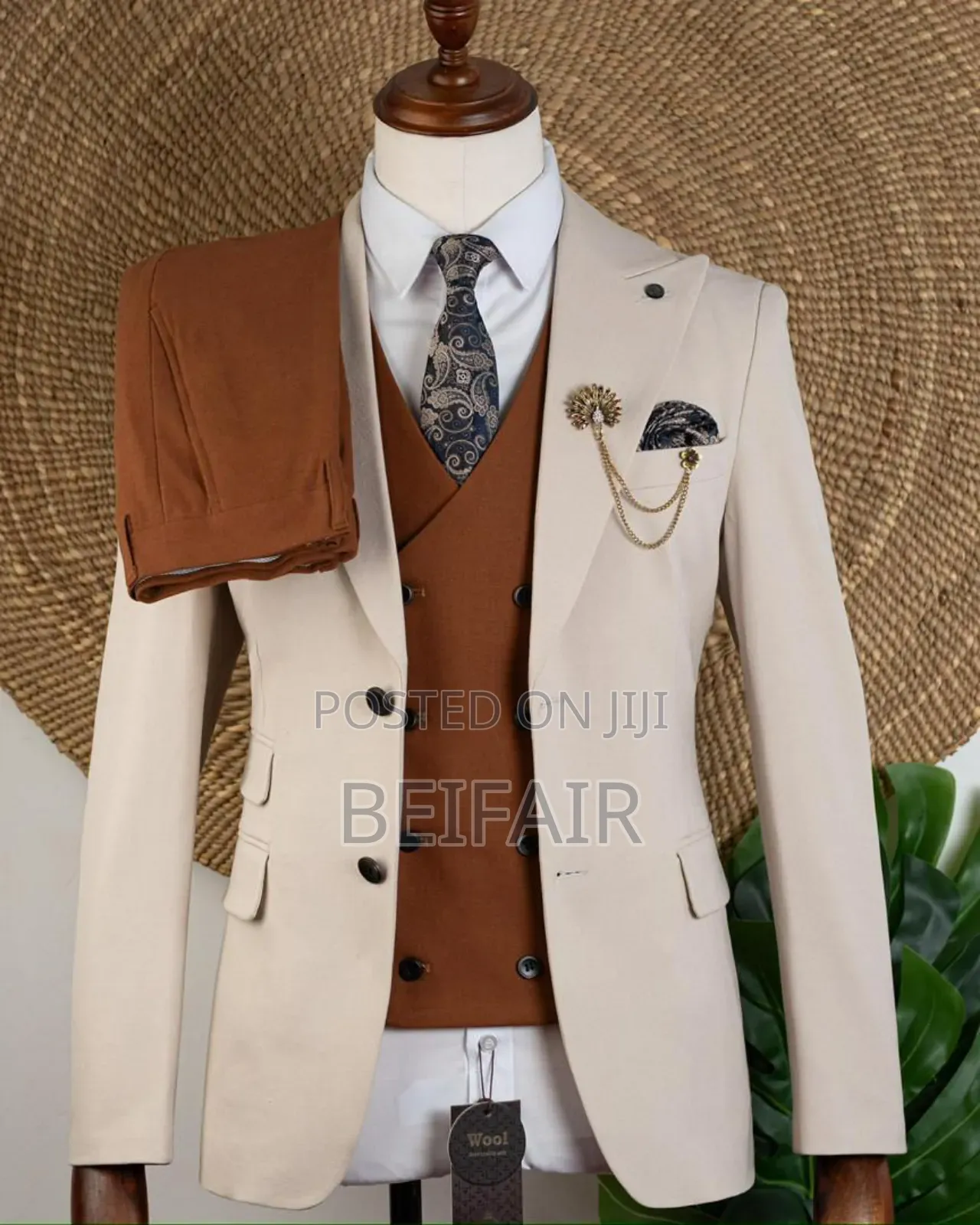 Beige and Brown Double Button Suit