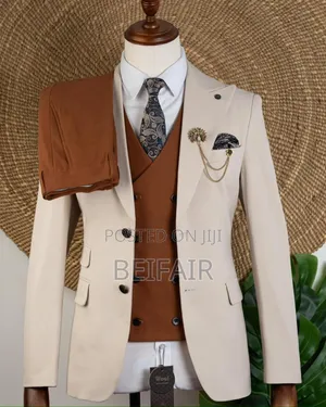 Beige and Brown Double Button Suit
