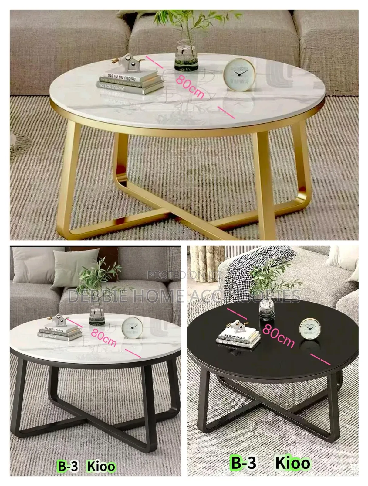 Modern Round Coffee Table Glass Top and Metal X-Frame Base