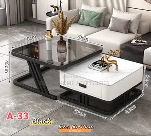 Modern Square Nesting Coffee Table With A Black Iron Frame -top Glass