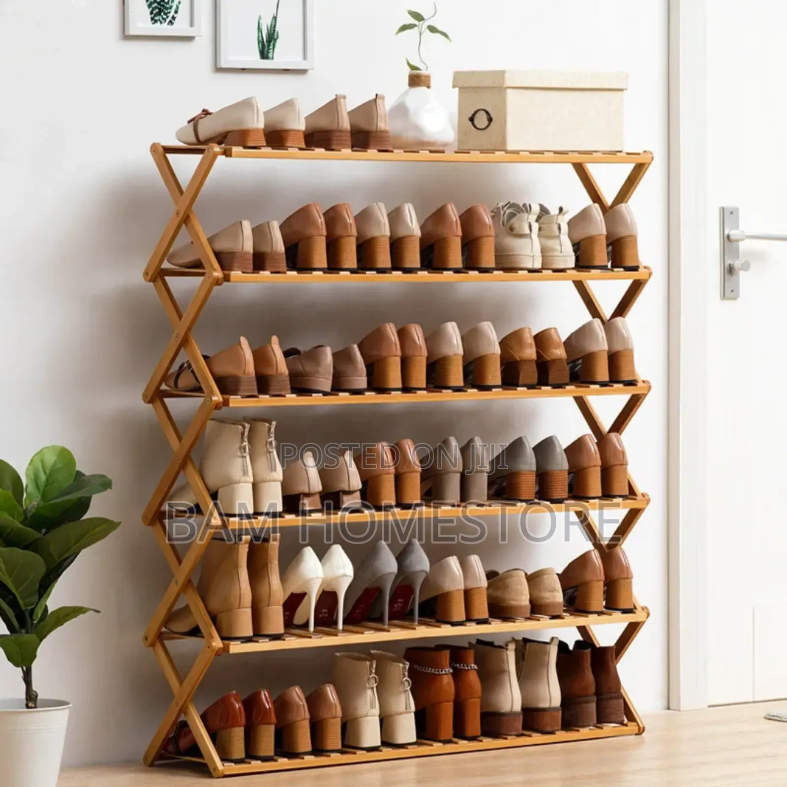 6-Tier Foldable Bamboo/Wood Shoe Rack (110x70cm)