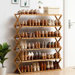 6-Tier Foldable Bamboo/Wood Shoe Rack (110x70cm)