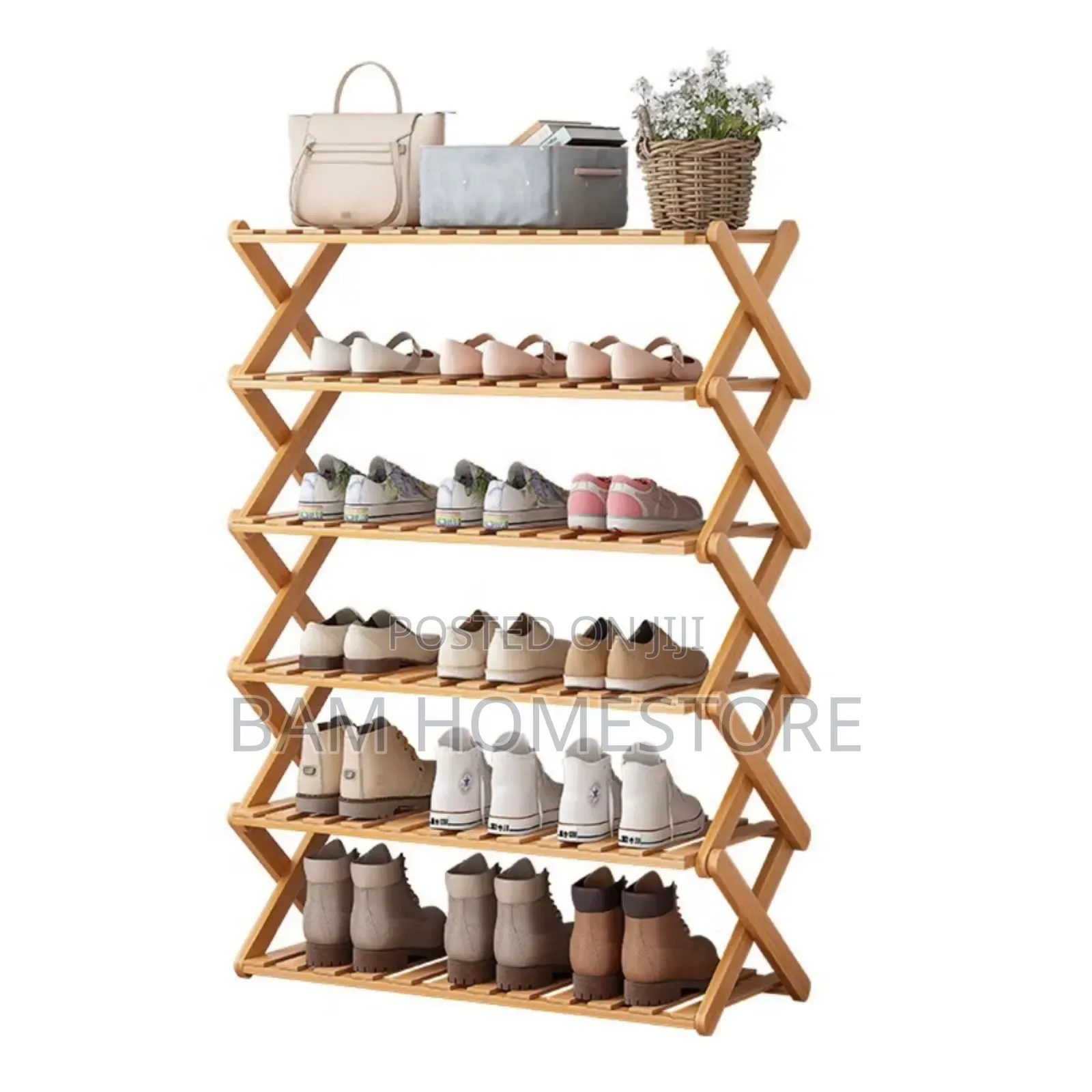 6-Tier Foldable Bamboo/Wood Shoe Rack (110x70cm)