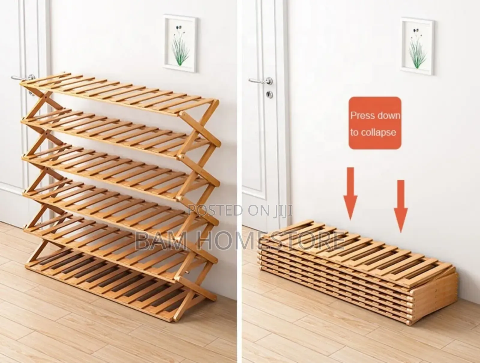 6-Tier Foldable Bamboo/Wood Shoe Rack (110x70cm)