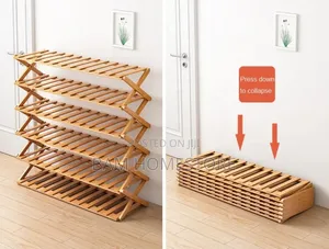 6-Tier Foldable Bamboo/Wood Shoe Rack (110x70cm)