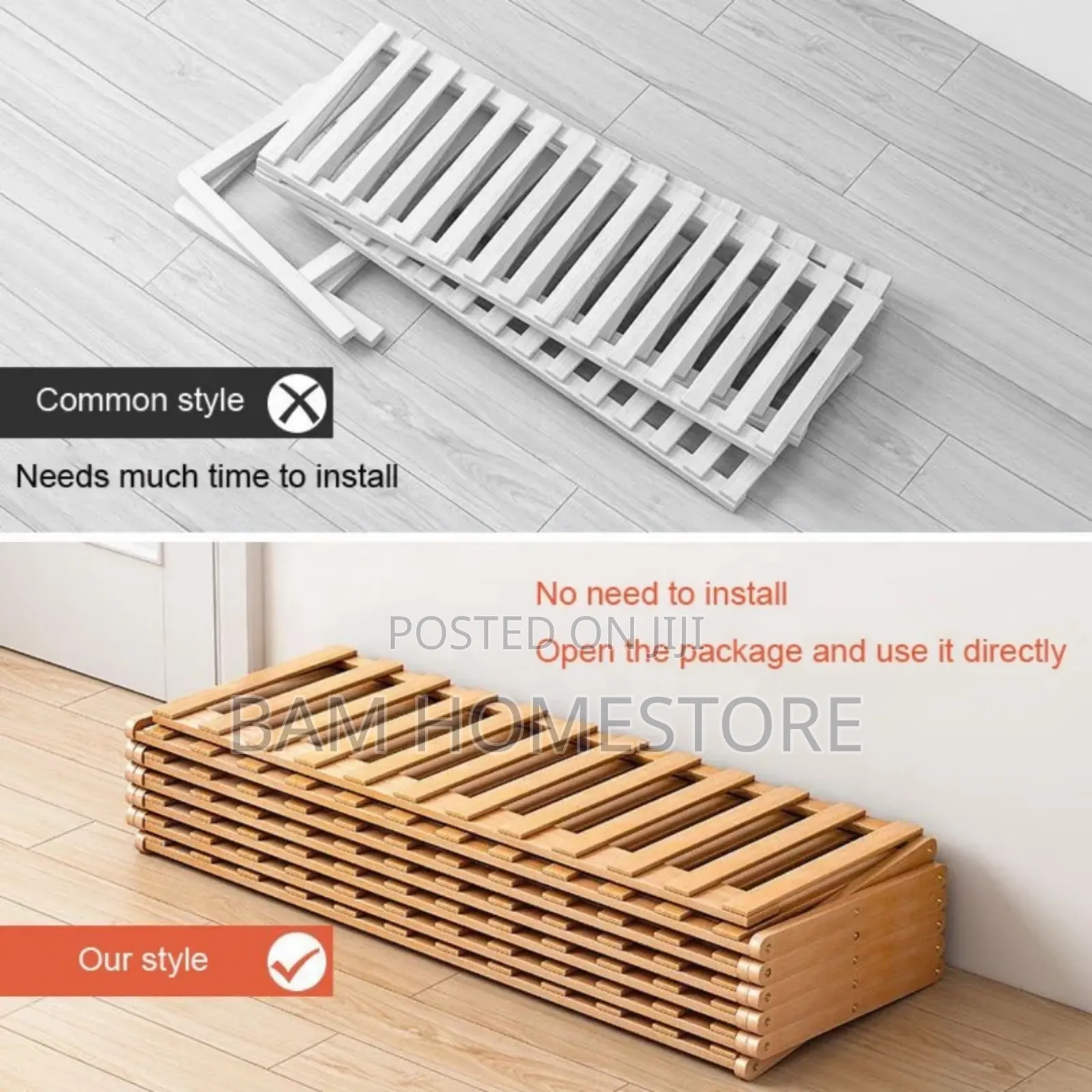 6-Tier Foldable Bamboo/Wood Shoe Rack (110x70cm)