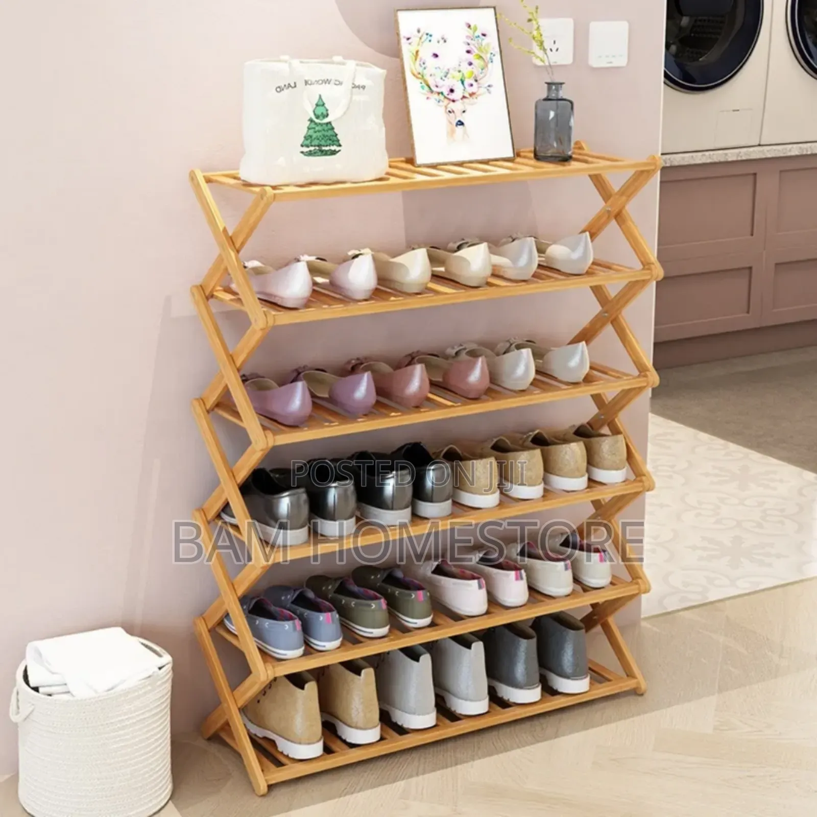 6-Tier Foldable Bamboo/Wood Shoe Rack (110x70cm)