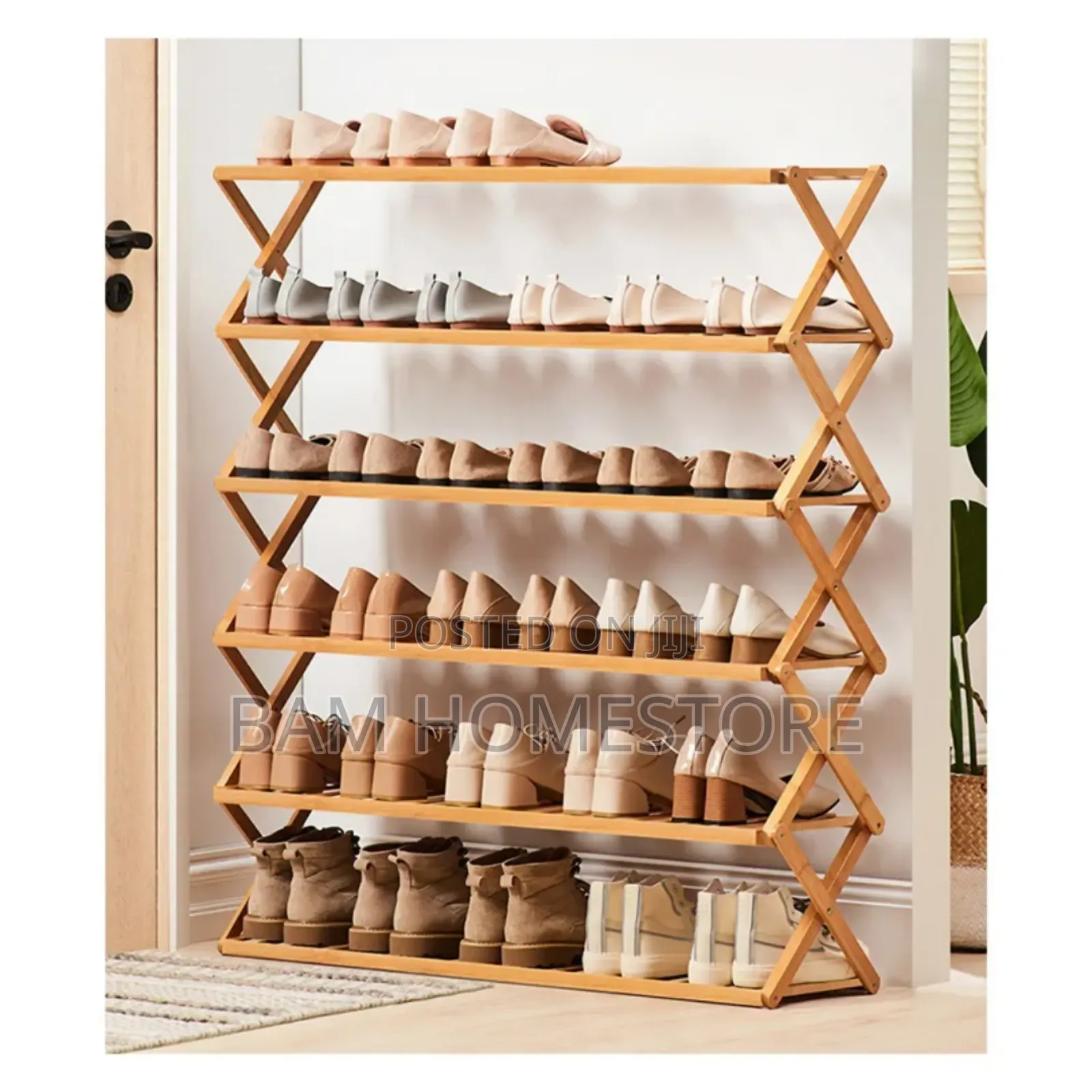 6-Tier Foldable Bamboo/Wood Shoe Rack (110x70cm)