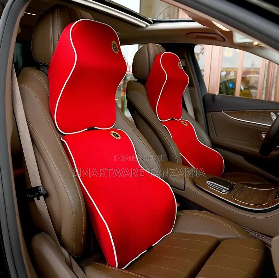 Red Premium Auto Headrest And Lumbar Pillows For Pain Relief