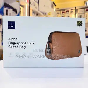 Wiwu Alpha Fingerprint Lock Clutch Bag Brown Leather Waterproof