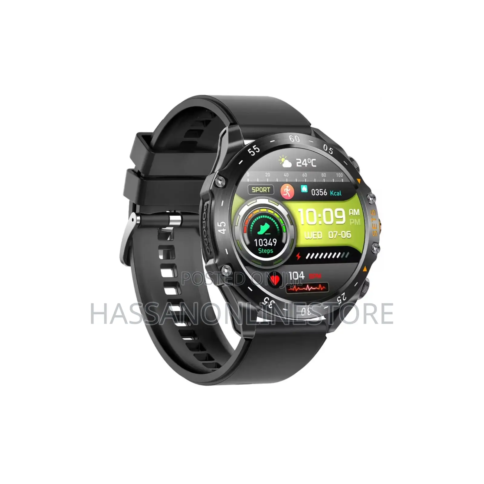 Porodo Hype Smart Watch With Wireless Earbuds and Black Leather Band