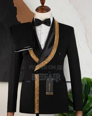 Gold Stripe Black Suit