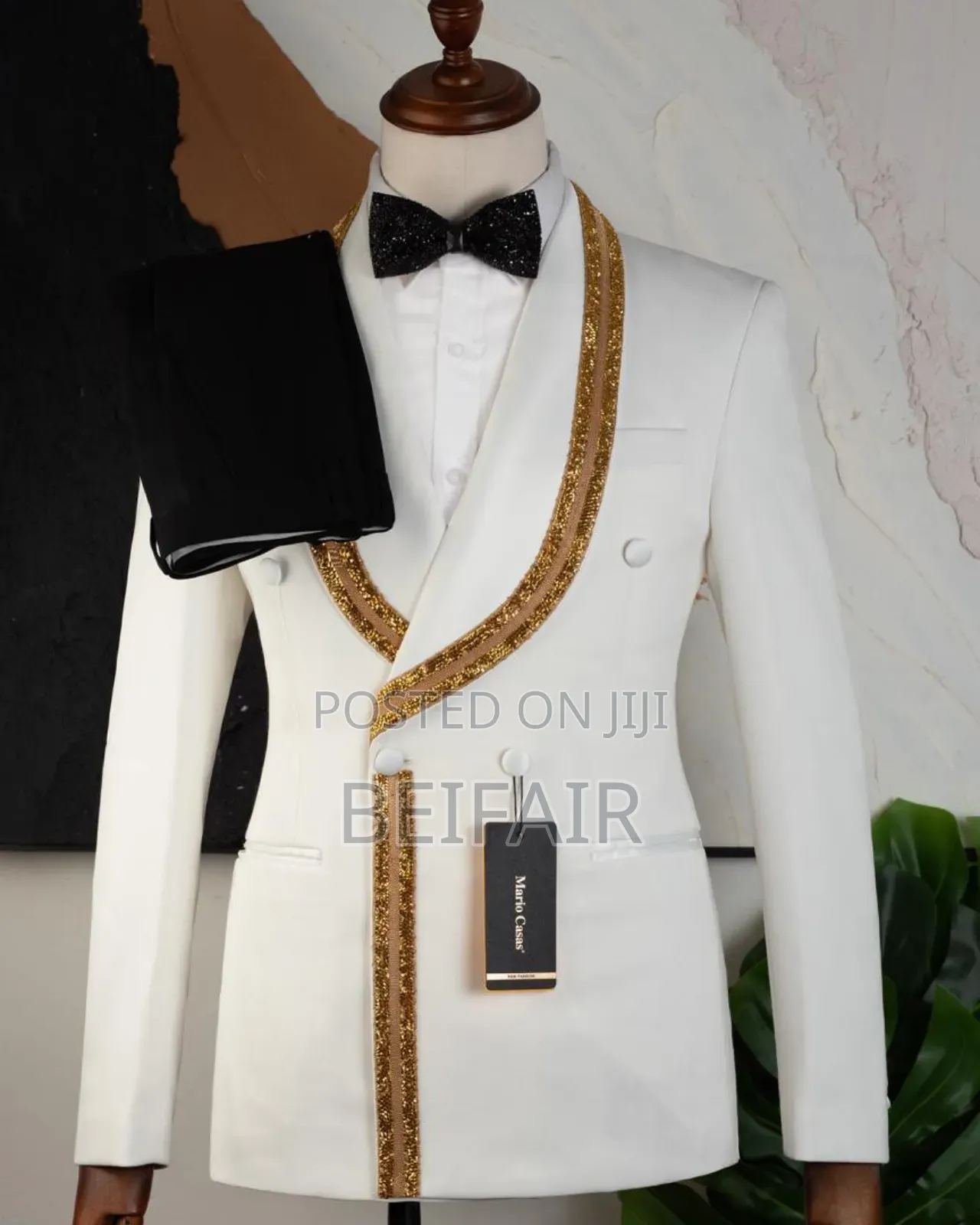 Gold Stripe White Suit