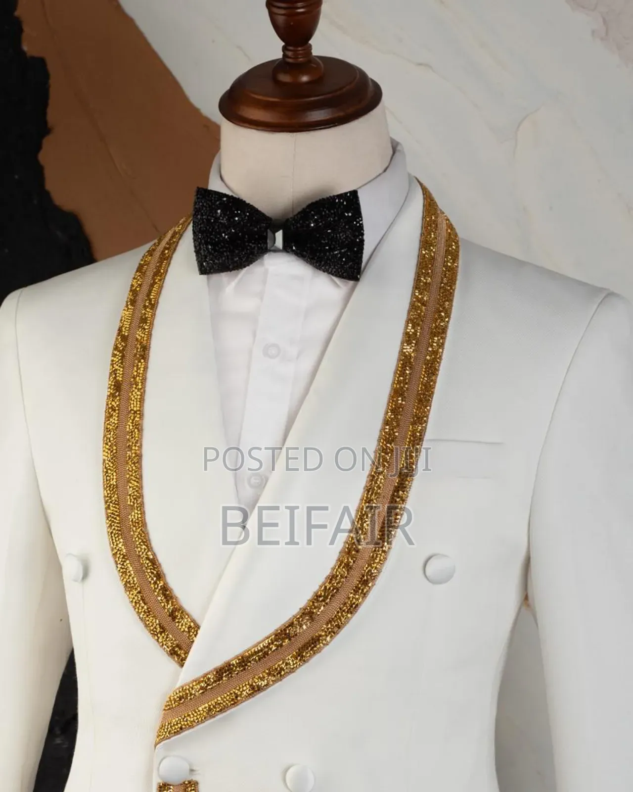 Gold Stripe White Suit