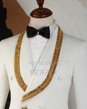 Gold Stripe White Suit
