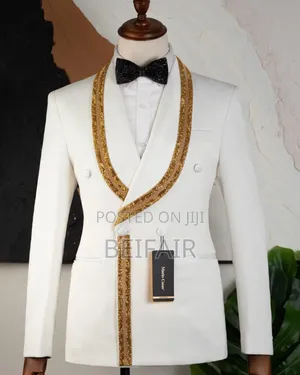 Gold Stripe White Suit