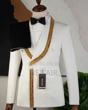 Gold Stripe White Suit