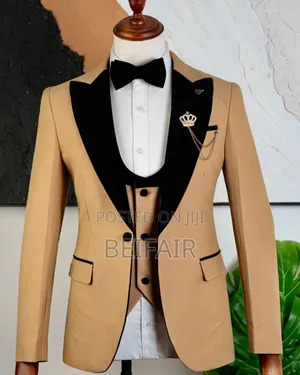 Khaki and Black Taxedo Suit