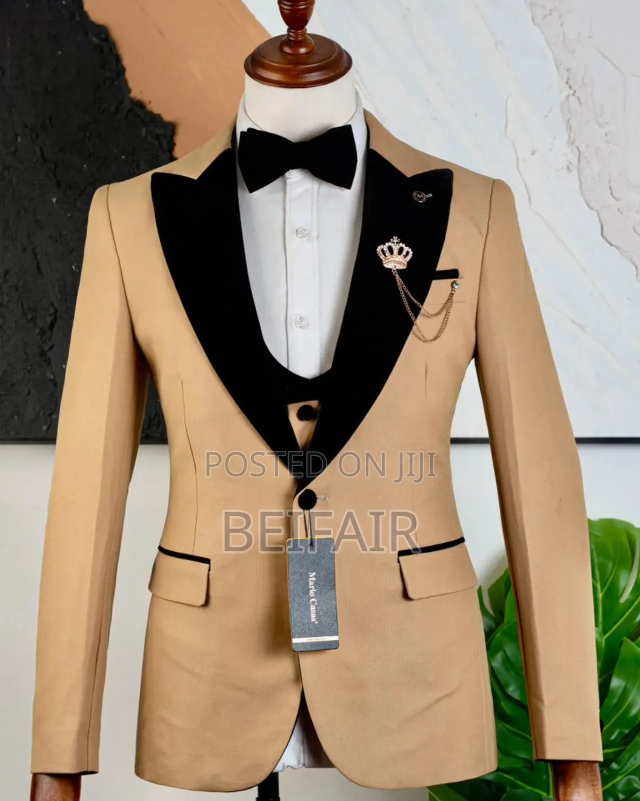 Khaki and Black Taxedo Suit