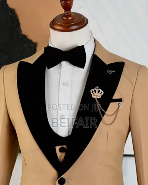 Khaki and Black Taxedo Suit