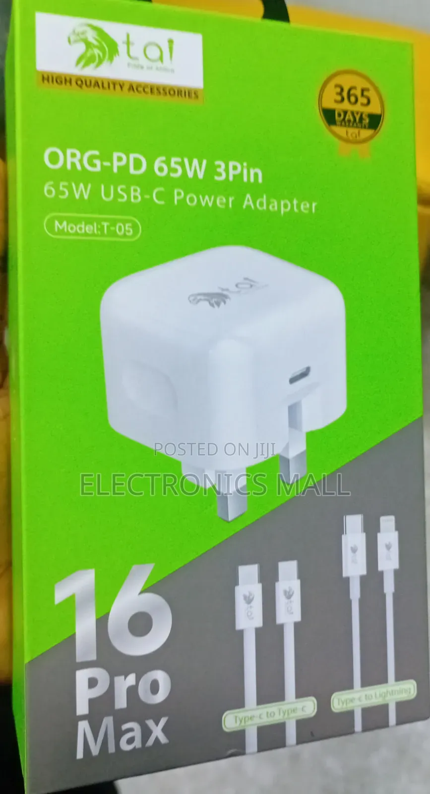 Tai T-05 Org- Pd 65w 3pin Usb-C Power Adapter