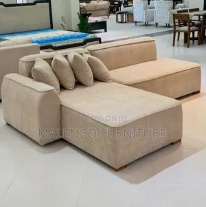 Sofa Set L-Shape 4 Seaters, Fiber Na Spring, Rangi Ya Kaki