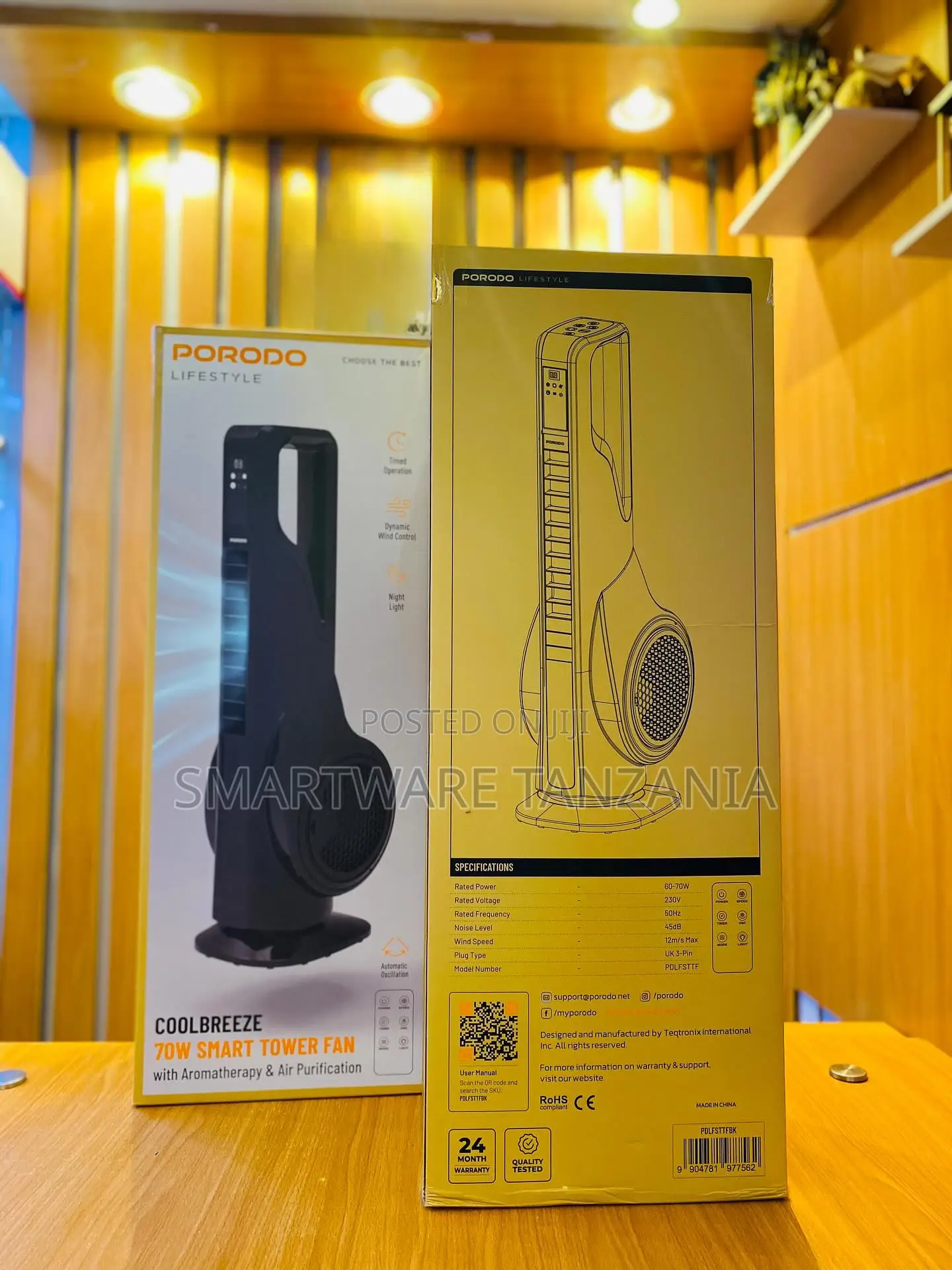 Porodo Smart Fan / 70w / Led Display / Aromatherapy Air Purification